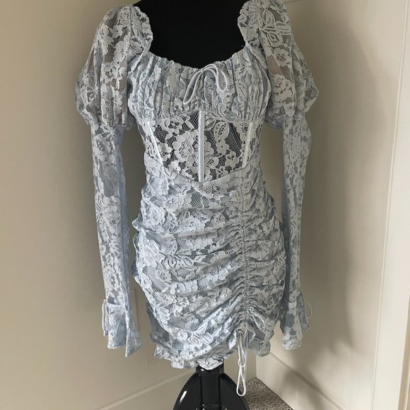 For Love And Lemons Victoria Blue Lace Mini Dress - Picture 6 of 6